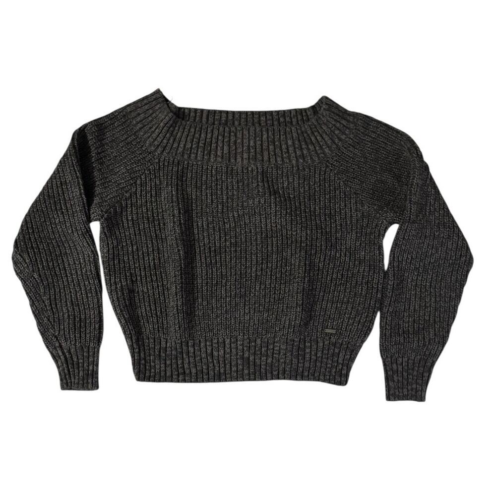 Hollister Dark Gray Wide Neck Cropped Knit Sweater Medium